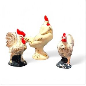 1 Vintage rooster & set of Salt & Pepper Shakers Rooster & Hen Japan Gilded 4.5”